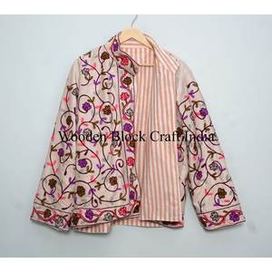 Winter Autumn Bohemian Floral Embroidered <b>Velvet</b> Eco-Friendly <b>Jacket</b> Windproof Breathable Suzani Cotton Filling Knitted Regular - Product Image 1