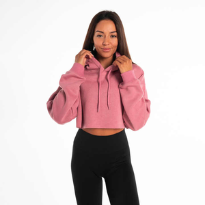 Vente en gros de sweat à capuche court beige pour femmes pull en soie Logo personnalisé sweat à capuche imprimé à manches longues pour femmes - Product Image 1