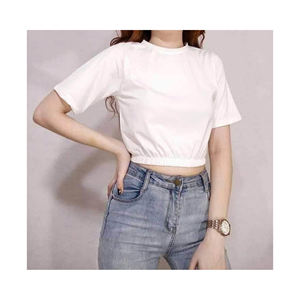 2024 Fashionable High Quality Women's Casual <b>Knitted</b> Pullover <b>Short</b> <b>Sleeve</b> Crew Neck Custom Crop <b>Top</b> T-shirt Front Bangladesh - Product Image 5