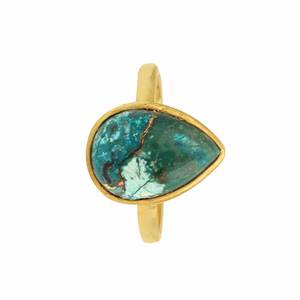 RJR00159 Anillo fino de Plata de Ley 925 10x14mm Pera Eternidad Vermeil Ajuste simple Cobre natural Crisocola Excelente bisel - Product Image 4