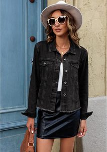 Chaqueta vaquera para mujer, personalizada con estampado, estilo camionero vintage, con botones, dobladillo deshilachado, bolsillos, impermeable - Product Image 4