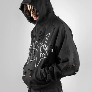 Nueva Sudadera con capucha desgastada con lavado ácido con logotipo personalizado de gran venta Sudadera con capucha de tono sólido con capucha desgastada de ajuste atemporal - Product Image 4