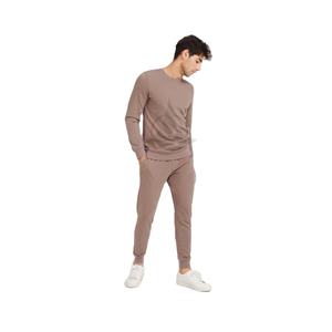 ชุดกีฬาคอกลมแบบสวมหัวสีพื้นชุดวอร์มสองชิ้นผ้าคอตตอนขนแกะ100% งานตามสั่ง - Product Image 1