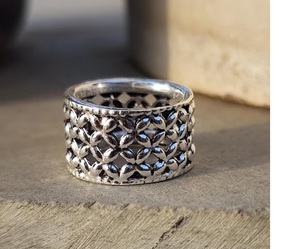 Anillo de plata floral ancho 925 banda en relieve de plata esterlina hecho a mano joyería llamativa para mujer regalo para ella - Product Image 4