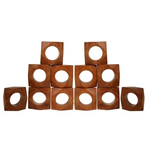 Lot de 12 élégants ronds de serviette en bois vintage avec porte-serviettes en bambou pour les fêtes de mariage et le décor de table à dîner - Product Image 1