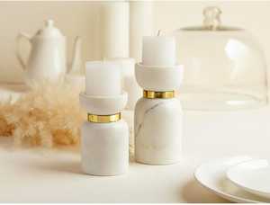 Luxury White Marble <b>Candle</b> <b>Holder</b> with <b>Gold</b> Accent Handmade Modern Pillar <b>Candle</b> Stand for Home Decor, Wedding & Gifting - Product Image 2