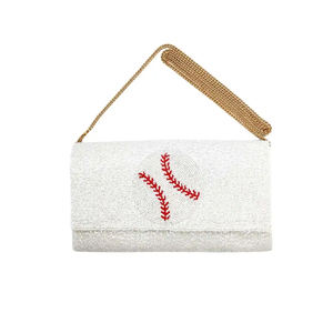 Pochette à sangle de chaîne sophistiquée petite enveloppe motif sac à main à perles de rocaille à la mode avec icône de baseball sac de soirée - Product Image 4