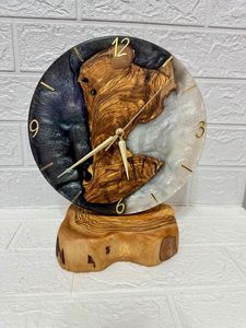 Reloj de Pared de Resina Epoxi y Madera Hecho a Mano, Diseño Único de Olas Marinas, Grano de Madera Natural, Calendario de Cuarzo, Decoración del Hogar - Product Image 5