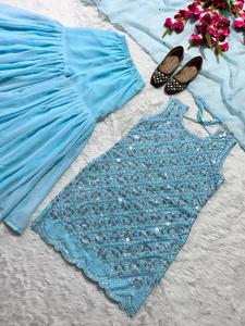 Hermoso Plazo Set Heavy Faux Georgette con pesado trabajo de secuencia de bordado de 5mm con Latkan Dori Micro algodón de alta calidad - Product Image 2