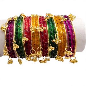 Premium Silver Plated Trendy Multi-Tone Glass Pearl Churiyan <b>Bangle</b> <b>Set</b> Ombre Finish Glitter Accents Custom Colors Traditional - Product Image 1