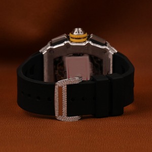 Premium Quality <b>BlacK</b> Leather Iced out Mossinate Diamond <b>Watch</b> With Gold Dial for <b>Mens</b> and Womens Available for Export Price - Product Image 4