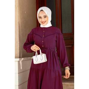 Vestido con cinturón de túnel Vintage Elbise de Borgoña elegante hasta la rodilla mangas abullonadas decoración con cremallera XS-XL azul marino OEM/ODM disponible - Product Image 3