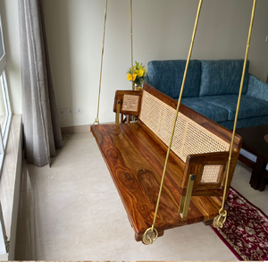 สวิงทันสมัยในโทน2สี (สีน้ำเงินอมเขียว) ทำจาก PU ไม้แข็งสำเร็จรูปพร้อมสานและโซ่สีเงินสำเร็จรูปพร้อมราคาต่ำ - Product Image 2