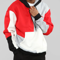 Survêtement urbain streetwear à capuche uni avec empiècements contrastants, poche pochette blanche, épaules tombantes oversize, en molleton de coton pour homme
