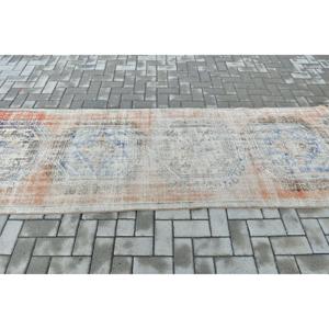 Tapis turc vintage 3,2 x 10,1 pieds, tapis de couloir, tapis persan en laine orange et bleu - Product Image 3