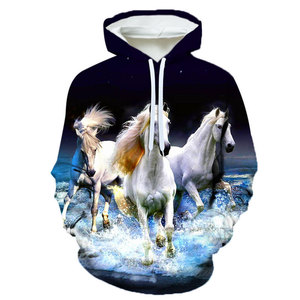 Camiseta de Béisbol con Capucha de Poliéster/Algodón, Estampado 3D de Caballo, Estilo Casual para Hombre <span class=keywords><strong>Joven</strong></span>, Otoño - Product Image 2