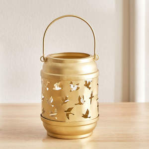 Portavelas Votivo de Metal Dorado Navideño 2025, Diseño Único de Aves Caladas, Linterna Decorativa Colgante Hecha a Mano para Decoración del Hogar - Product Image 1