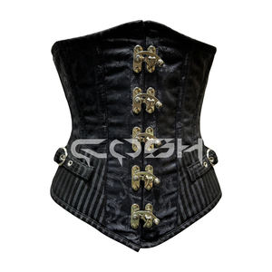 Corsé gótico de brocado negro con corte bajo en la cintura y cierre de broche oscilante - Product Image 6