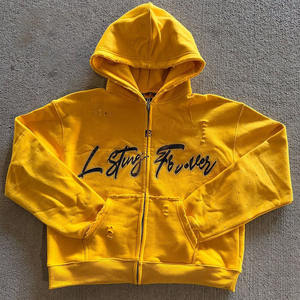 Sweat à capuche brodé avec fermeture éclair pour homme en éponge française personnalisée 100% coton Vintage - Product Image 1