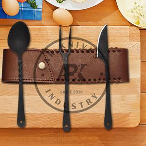 Ensemble de couverts Viking en acier inoxydable forgé à la main, couteau, fourchette, cuillère, manche martelé, poli miroir écologique, ensemble de table nordique - Product Image 5