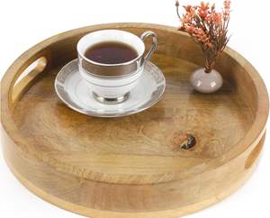 Bandeja de servicio de madera rústica, bandeja redonda decorativa de madera Vintage para centro de mesa, bandejas para velas, bandeja otomana de granja para Cocina - Product Image 5