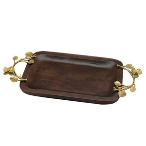 Plateau de service en bois artisanal de luxe avec accent en feuille d'or Plateau de service rond décoratif pour la maison et la cuisine - Product Image 5