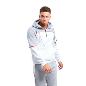 เครื่องแต่งกายแนวสตรีทแบบมีซิปมีฮู้ดและกางเกงขายาวดีไซน์ท่อสีตัดกันสำหรับผู้ชาย - Product Image 1