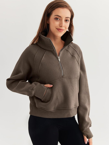 Vêtements en gros de sweats à capuche à demi-fermeture éclair pour femmes de meilleure qualité pour des vêtements d'hiver décontractés avec logo personnalisé disponible en couleur unie - Product Image 3