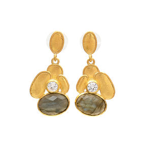 Boucles d'oreilles en argent Sterling 925 CZ naturel Labradorite et blanc - Product Image 1