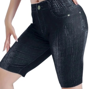 High Waist Women's Black Denim Shorts Slim Fit Casual <b>Leggings</b> Breathable Streetwear Stretch Pants Comfortable Washed Patchwork - Product Image 2