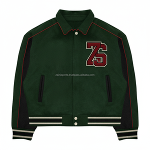 Wool Blend Varsity <b>Jacket</b> 480 GSM Dark Green <b>Black</b> Panels Custom Logo Chenille Patch High School Style Varsity <b>Jacket</b> for <b>Men</b> - Product Image 1