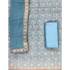 Traje Chanderi sin coser para mujer, estampado a mano para un estilo único - Product Image 1