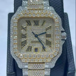 Nueva Llegada VVS Moissanite Diamante Esfera Romana Tono Amarillo Mecánico Automático Iced Out Hip Hop Reloj de Lujo de Moda Personalizada - Product Image 1