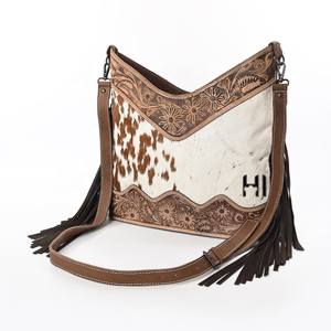 Sac bandoulière hobo vintage en cuir de vachette véritable pour femme – Style western avec franges en daim et design gravé - Product Image 2