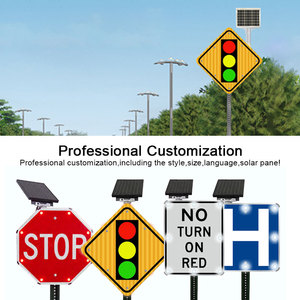 Señal de advertencia de cruce de metal impermeable preperforada de aluminio, señal de tráfico con energía solar intermitente, señales de <span class=keywords><strong>adelante</strong></span> - Product Image 4