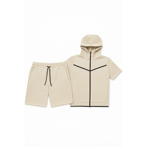 Ensemble de survêtement court à capuche zippé Tech Flex pour homme, avec logo de gym, style urbain premium, ensemble 2 pièces pour homme - Product Image 3