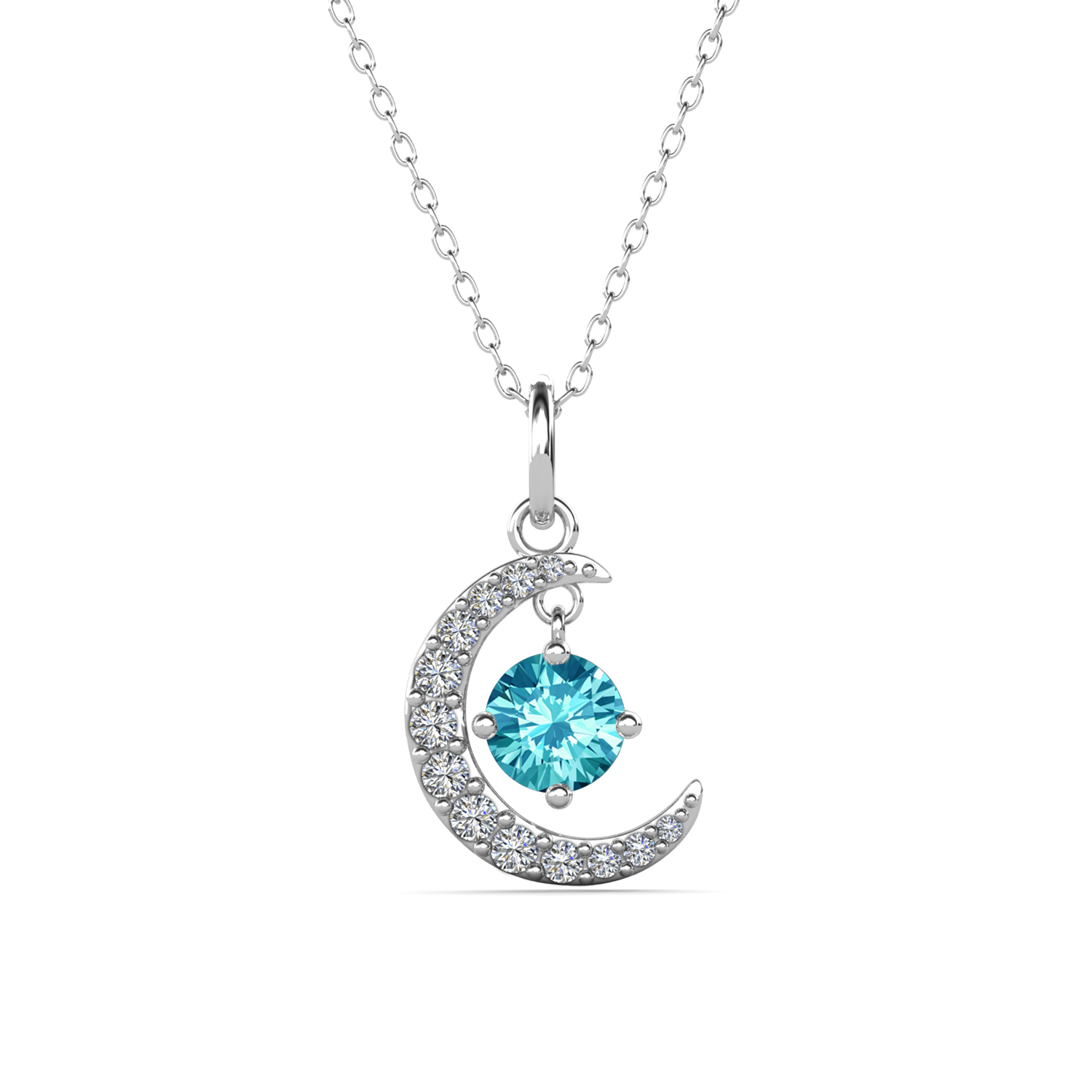 Brass 18k White Gold Plated March Birthstone Necklace