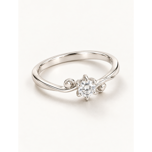 Platinum Elowen Solitaire <b>Ring</b> with Cut Zircon Stone for Wedding and <b>Promise</b> 14K Gold Plated Rhodium Finish - Product Image 1