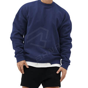 O-cuello de gran tamaño de la sudadera de los hombres de manga larga de algodón poliéster azul liso con característica suave patrón impreso - Product Image 1