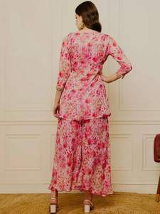 Conjunto de Top y Blusa con Estampado Digital Atractivo de Diseñador, Estilo Casual y Elegante para Fiestas, con Detalles de Espejo Real y Pantalones Palazzo - Product Image 5