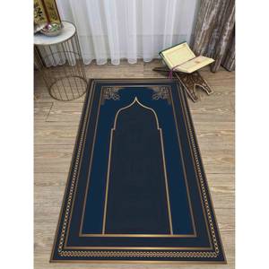 Alfombra de Oración Azul Marino: Regalo Islámico con Detalles Dorados, Lavable a Máquina, Alfombra Delgada No Tejida - Product Image 5