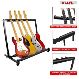 5 Core Multi Guitar Rack Stand Floor 5 Slot Adjustable Flying V Guitars Holder Black Collapsible Soft Padding 26 Inch - Product Image 2