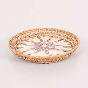 Bandeja de Ratán con Decoración de Nácar, Bandeja de Servicio de Ratán - Product Image 1