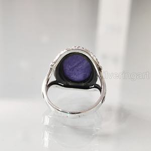 Anillo de Plata de Ley 925 con Charoita Natural para Mujer, Estilo Bohemio, Regalo de Aniversario o Navidad, Joyería Destacada - Product Image 5