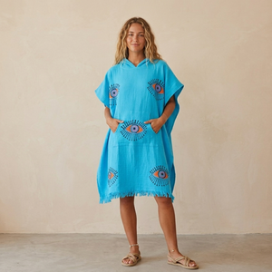 Serviette Poncho de Plage pour Adulte en Gros - Imprimé à Motifs Blocs, Capuche à Volets, 100% Coton Turc, Peignoir de Bain et de Surf, Fournisseur OEM - Product Image 5