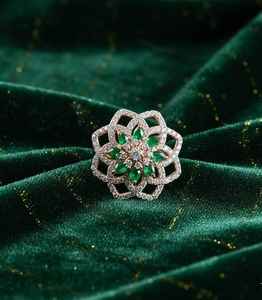 Bague en argent sterling 925 de qualité supérieure, classique, avec diamant moissanite et pierre verte, argent 925 - Product Image 3