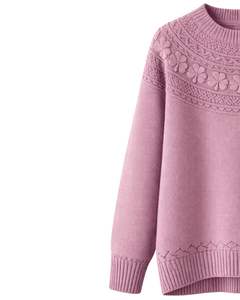 Pull en tricot jacquard rose poussiéreux personnalisé, texture florale, col rond, manches longues, pull d'hiver pour femmes, vente en gros personnalisée - Product Image 2