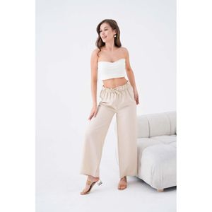 Pantalon en lin/coton respirant confortable à lacets pour femmes de haute qualité poches détaillées taille moyenne conception avant plat - Product Image 2