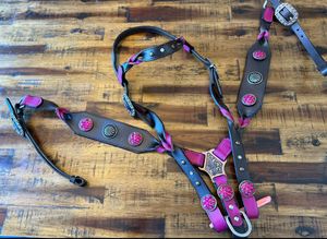 Serre-tête en cuir Western classique avec motif floral magnifiquement outillé idéal pour la formation et la performance de spectacle - Product Image 5