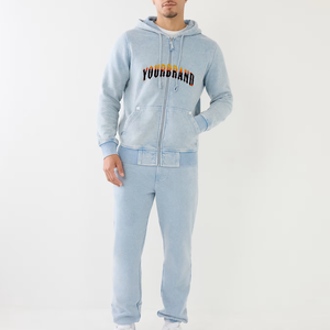 Custom Blank Drawstring Hoodie Joggers Baggy Fleece Cotton Sweatpants Hoodie <b>Set</b> 400gsm <b>Embroidery</b> Logo Vintage Solid Tracksuits - Product Image 1